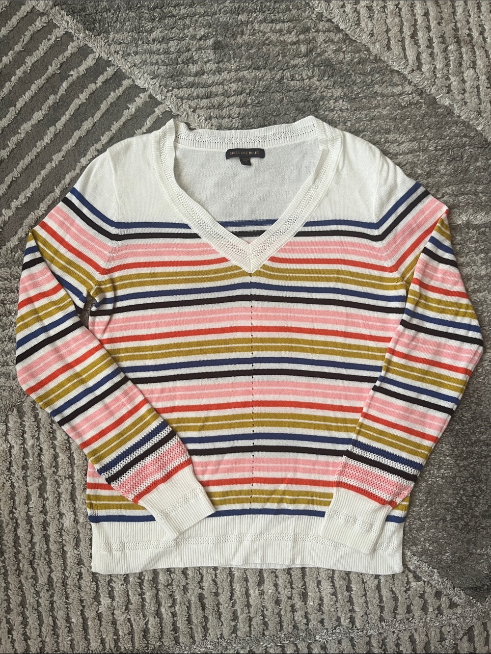 Lightweight Multicolor Striped Skies are Blue Sweater - Size XS 70s Style Retro